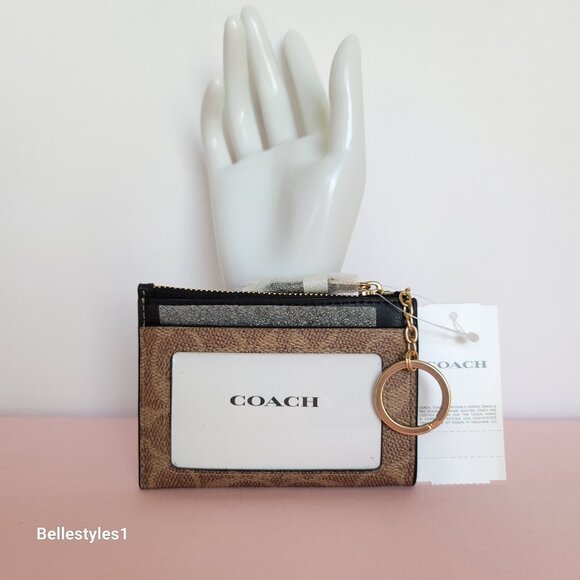 COACH Mini Skinny ID Case In Signature Canvas With Floral Print- Tan Multi 🎈⭐ - Picture 9 of 15